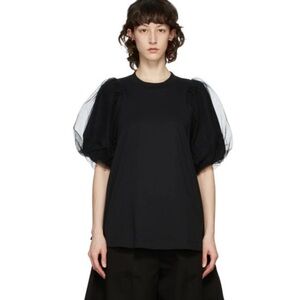 Simone Rocha Black Tulle Overlay Puff Sleeve T-shirt